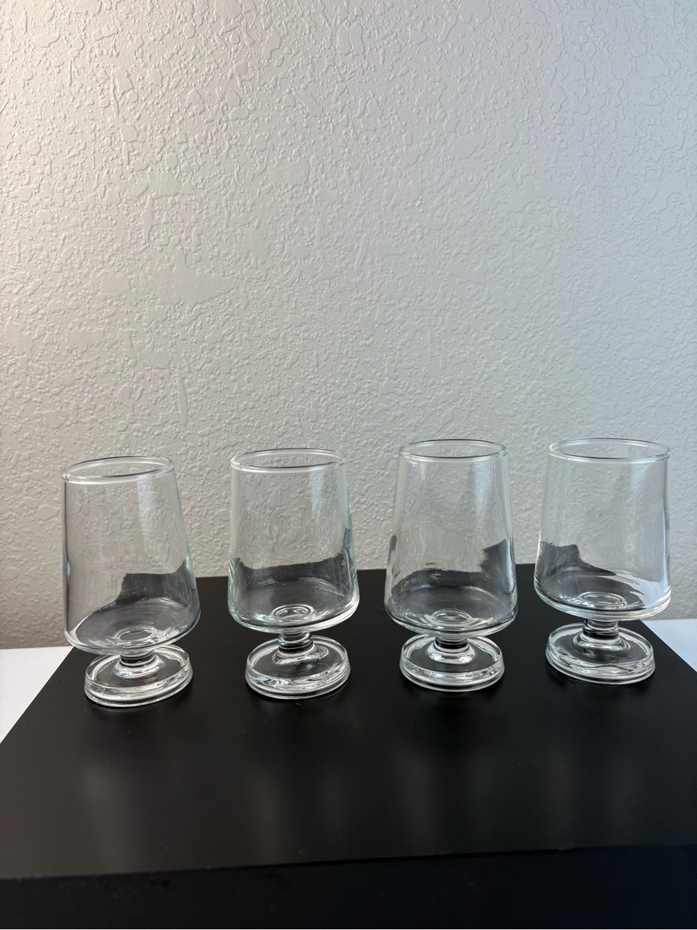 Clear Glass Stemmed Tumblers, Commonly Styled as Brandy Goblet Glasses.